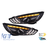 Set de faruri de tuning potrivit pentru Ford Focus MK3 2015-2018 cu bază neagră, stânga și dreapta Performance AutoTuning