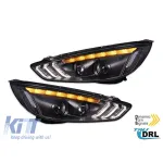 Set de faruri de tuning potrivit pentru Ford Focus MK3 2015-2018 cu bază neagră, stânga și dreapta Performance AutoTuning