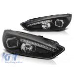 Set de faruri de tuning potrivit pentru Ford Focus MK3 după 2015 cu bază neagră, stânga și dreapta Performance AutoTuning