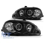 Set de faruri de tuning potrivit pentru Honda Civic 03.1999-02.2001 cu bază neagră, stânga și dreapta Performance AutoTuning
