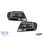Set de faruri de tuning potrivit pentru Jeep Grand Cherokee 1999-2005 cu bază neagră, stânga și dreapta Performance AutoTuning