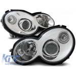 Set de faruri de tuning potrivit pentru Mercedes C-Class Sport Coupe CL203 2000-2004 cu bază cromată, stânga și dreapta Performance AutoTuning