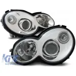 Set de faruri de tuning potrivit pentru Mercedes C-Class Sport Coupe CL203 2000-2004 cu bază cromată, stânga și dreapta Performance AutoTuning