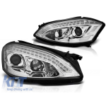 Set de faruri de tuning potrivit pentru Mercedes S-Class W221 2005-2009 cu bază cromată, stânga și dreapta Performance AutoTuning