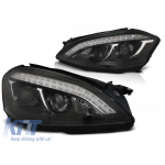 Set de faruri de tuning potrivit pentru Mercedes S-Class W221 2005-2009 cu bază neagră, stânga și dreapta Performance AutoTuning