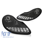 Set de faruri tuning cu DRL potrivit pentru Porsche Boxster 986, 911 Carrera 996 1996-2001 cu bază neagră, stânga și dreapta Performance AutoTuning