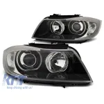 Set de faruri tuning cu ochi de înger LED, potrivit pentru BMW 3 E90/E91 03.2005-08.2008, stânga și dreapta Performance AutoTuning