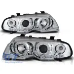 Set de faruri tuning cu ochi de înger halogen potrivit pentru BMW 3 E46 04.1999-03.2003 coupe/cabriolet, stânga și dreapta Performance AutoTuning