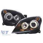 Set de faruri tuning cu ochi de înger potrivit pentru Opel Astra H 2004-2009 sedan, break cu bază neagră, stânga și dreapta Performance AutoTuning