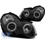 Set de faruri tuning potrivit pentru Mercedes C-Class W203 2000-2004, cu bază neagră, stânga și dreapta Performance AutoTuning
