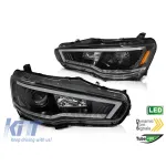Set de faruri tuning potrivit pentru Mitsubishi Lancer 2008-2016 bază neagră cu semnal de întoarcere dinamic, stânga și dreapta Performance AutoTuning
