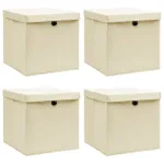 Cutii depozitare cu capace 4 buc. crem, 32x32x32 cm, textil GartenMobel Dekor