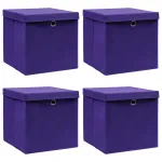 Cutii depozitare cu capace 4 buc. violet, 32x32x32 cm, textil GartenMobel Dekor