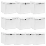 Cutii depozitare cu capace 10 buc. alb, 32x32x32 cm, textil GartenMobel Dekor