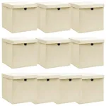 Cutii depozitare cu capace 10 buc. crem, 32x32x32 cm, textil GartenMobel Dekor