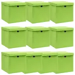 Cutii depozitare cu capace 10 buc. verde, 32x32x32 cm, textil GartenMobel Dekor