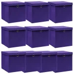 Cutii depozitare cu capace 10 buc. violet, 32x32x32 cm, textil GartenMobel Dekor