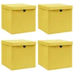 Cutii depozitare cu capace 4 buc., galben, 32x32x32 cm, textil GartenMobel Dekor