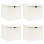 Cutii depozitare cu capace 4 buc. alb, 32x32x32 cm, textil GartenMobel Dekor