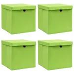 Cutii depozitare cu capace 4 buc. verde, 32x32x32 cm, textil GartenMobel Dekor