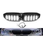 Grile de rinichi iluminate stil Iconic Glow cu fante duble potrivite pentru BMW Seria 3 G20, G21 2019-2022, negru lucios Performance AutoTuning