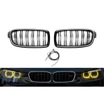 Grile rinichi iluminate stil Iconic Glow cu fante duble potrivite pentru BMW Seria 3 F30, F31 2012-2019, negru lucios Performance AutoTuning