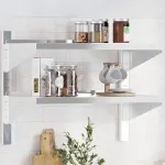 Raft de perete 2 niveluri 75x40x60 cm argintiu oțel inoxidabil GartenMobel Dekor