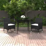Set mobilier de grădină cu perne, 3 buc., poliratan și sticlă GartenMobel Dekor