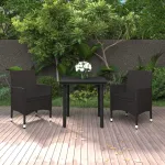Set mobilier de grădină cu perne, 3 piese, poliratan și sticlă GartenMobel Dekor