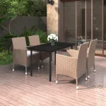 Set mobilier de grădină cu perne, 5 piese, poliratan și sticlă GartenMobel Dekor
