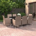 Set mobilier de grădină cu perne, 9 piese, poliratan și sticlă GartenMobel Dekor