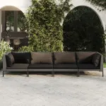 Set mobilier de grădină cu perne, 4 piese, gri închis poliratan GartenMobel Dekor