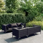 Set mobilier de grădină cu perne, 7 piese, gri închis poliratan GartenMobel Dekor