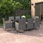 Set mobilier de grădină cu perne, 9 piese, poliratan și sticlă GartenMobel Dekor