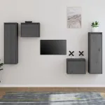 Comode TV, gri, 4 buc., lemn masiv de pin GartenMobel Dekor