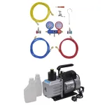 Pompă de vid 50 L/min cu set de manometre cu 2 căi în set scule GartenMobel Dekor