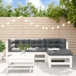 Set mobilier de grădină cu perne, 5 piese, alb, lemn masiv GartenMobel Dekor