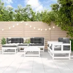 Set mobilier de grădină cu perne, 7 piese, alb, lemn masiv GartenMobel Dekor