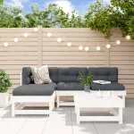 Set mobilier de grădină cu perne, 5 piese, alb, lemn masiv GartenMobel Dekor