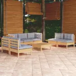 Set mobilier de grădină cu perne gri, 8 piese, lemn masiv pin GartenMobel Dekor