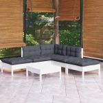 Set mobilier de grădină cu perne, 6 piese, alb, lemn de pin GartenMobel Dekor