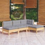 Set mobilier grădină cu perne, 4 piese, gri, lemn de pin GartenMobel Dekor