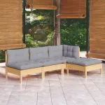 Set mobilier grădină cu perne, 4 piese, gri, lemn de pin GartenMobel Dekor