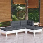 Set mobilier grădină cu perne, 4 piese, lemn masiv de pin GartenMobel Dekor