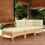 Set mobilier grădină cu perne crem, 3 piese, lemn masiv de pin GartenMobel Dekor