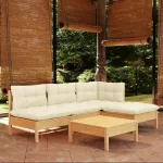 Set mobilier grădină cu perne crem, 5 piese, lemn de pin GartenMobel Dekor