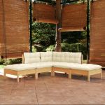 Set mobilier grădină cu perne crem, 5 piese, lemn de pin GartenMobel Dekor