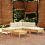 Set mobilier grădină cu perne crem, 6 piese, lemn masiv de pin GartenMobel Dekor