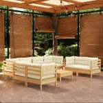 Set mobilier grădină cu perne crem, 9 piese, lemn masiv de pin GartenMobel Dekor