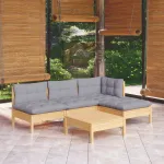 Set mobilier grădină cu perne gri, 5 piese, lemn masiv de pin GartenMobel Dekor